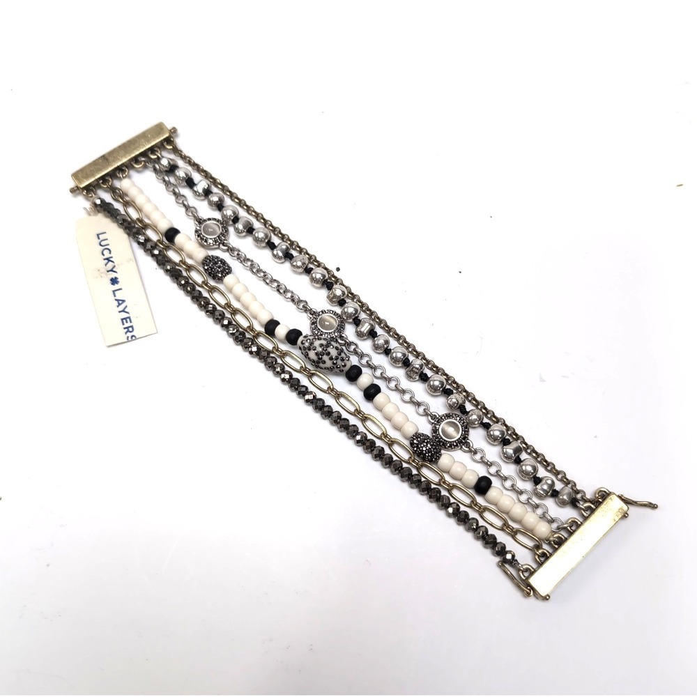 NWT Lucky Brand "Lucky Layers" Multi-Strand Magnetic Bracelet Semi Precious Bead